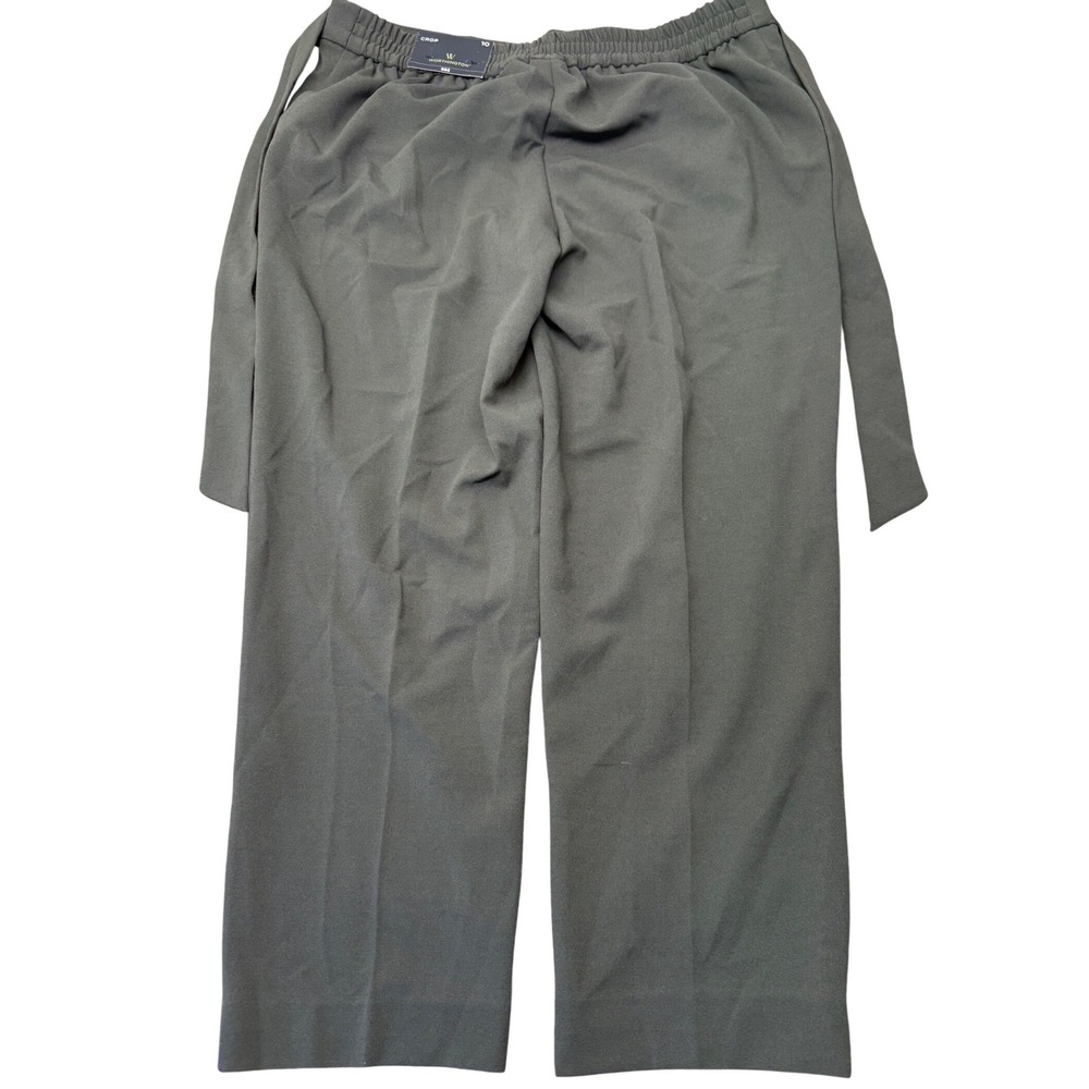 Worthington Women Olive Green Wide Leg Cropped Tie Waist Pants Size 10 Elastic